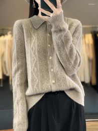Women's Knits Chic Women Thick Cardigan Sweater High Quality Merino Wool Twist Flower Cashmere Knitwear Female Autumn Winter Clothes