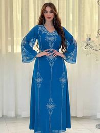 Ethnic Clothing Eid Jalabiya Muslim Abaya Party Dress for Women Arab Diamond Lace-up Abayas Long Dresses Robe Woman Elegant Ramadan Vestidos T240515