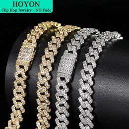 HOYON 10mm Sparkling Iced Out Diamond Cuban Chain Mens Necklace 925 Silver Plated Bracelet AAA Cubic Zircon Hip hop Jewellery 240515