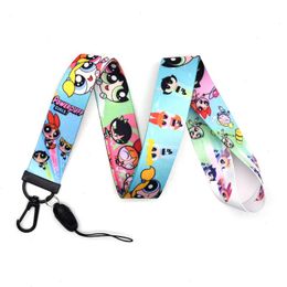 girls comic anime The Powerpuff Girls Keychain ID Credit Card Cover Pass Mobile Phone Charm Neck Straps Badge Holder Keyring Accessories 1014