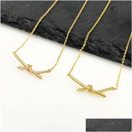 Pendant Necklaces Necklace Womens Classic Titanium Steel Gold Sier Bow Knot Diamond Inlay Letters Gift Girlfriend Wedding Inlaid With Dhpbx