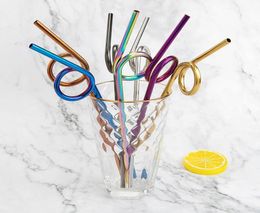 2306mm Creative Stainless Steel Straw Creative Colourful Curved Metal Straw Juice Cocktail Coffee Tea Reusable Drinking Straws DBC3865707