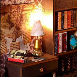 Architecture/DIY House DIY Book Nook Kit Wooden Dollhouses Puzzle Bookshelf Insert Decor With LED Light Doll House Model Insert Bookend Building Kit