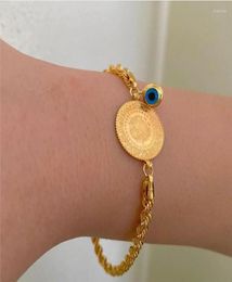 Charm Bracelets Muslim Islamic Money Coin Jewellery Bracelet Luxury Gold Plated Blue Eye Chain Bangles Arabic Middle East Trendy Wed6181118