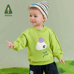 Pullover Amila Baby Hoodie 2023 Winter New Multi Color Wool Panda Pattern Reflective Printing Warm Baby ClothingL240502