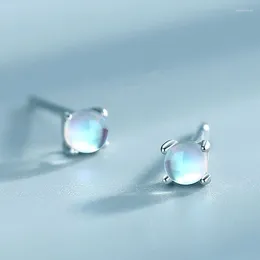 Stud Earrings 925 Silver Plated Hypoallergenic Moonstone Round Bead For Women Party Jewelry Pendientes E024