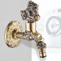 Bathroom Sink Faucets Brass Antique Bibcock Carved Washing Machine Faucet With Lock Outdoor Mop Pool Taps Retro Chinese Style Wall Mounted