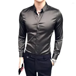 Men's Casual Shirts Shirt Long-sleeved Slim-fit Business Dress Solid Colour Formal Club Ball Tuxedo