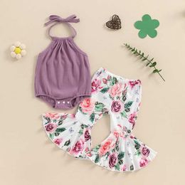 Clothing Sets 0-24months Baby Girl Summer Outfits Tie-Up Halter Neck Sleeveless Rompers Flower Print Flare Pants Infant Girls 2pcs Clothes Set
