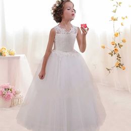 Girl's Dresses Girls Wedding Bridesmaid White Dress Childrens Birthday Dress Lace Princess Party Flower Evening Dress Childrens Clothing 10 12 13 Y d240515