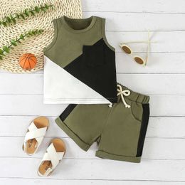 Clothing Sets Baby Boys Summer Outfit Sets Casual Sleeveless Contrast Colour Pocket Tank Tops+Drstring Shorts Sets 2PCS Infant Clothes 0-3Y