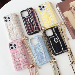 Luxury Textile Phone Cases Womens Iphone 15 14promax 14plus 13pro 12 Letter Designer Mens Womens Letter Iphone Cases With Crossbody Chain