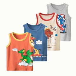 Vest 2023 Summer Boys and Girls Tank Top Pure Cotton Children and Girls Dinosaur Giraffe Cartoon Top Baby Breathable Comfortable ClothingL240502