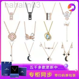 Desginer swarovski necklace jewelry S925 Sterling Silver Female Clavicle Chain Bow Tie Tassel Star Moon Small Man Waist Smart Necklace for Girlfriend