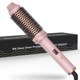Curling Iron Brush Ceramic Hair Curler Thermal Comb Heated Round AntiScald Wand Styling 240515