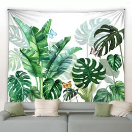 Tapestries Tropical Plants Leaves Butterfly Watercolour Painting Wall Hanging Modern Home Room Garden Decoration Tapestry