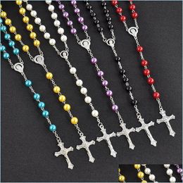 Collane a sospensione Long Rosary Cross Imition Chain perla in acciaio inossidabile Christian per le donne Gioielli Delivery Delivery Delivery Dh98P DH98P