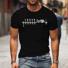 Men's T-Shirts Leisure mens T-shirt summer short sleeved 1N23456 motorcycle gear bicycle heartbeat printed top clothing oversized Q240514