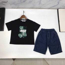 Top baby tracksuits summer kids designer clothes Size 90-150 CM Patchwork pattern printing boys T-shirts and Blue denim shorts 24April