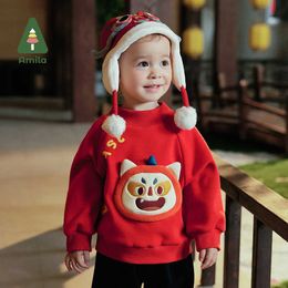 Pullover Amila Baby Hoodie 2023 Winter New Multi Colored Turtle Neck Wool Cute and Warm Baby ClothingL240502