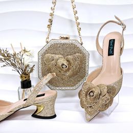 Dress Shoes Elegant Women's Gold And Bag Sets Wedding Party Bags Comfortable Mid Heel Commuting For Women