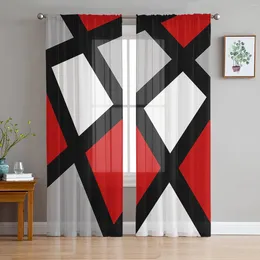 Curtain Red Black Gray Geometric Square Sheer Curtains For Living Room Decoration Window Kitchen Tulle Voile Organza