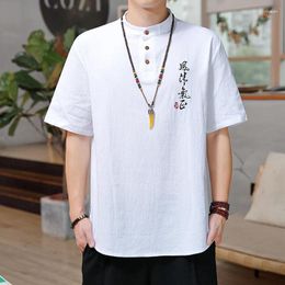 Men's T Shirts M-5XL Plus Size Hanfu Men O Neck Short Sleeve Chinese Tradition Blouse Embroried Plain Color Streetwear Summer Man Clothes