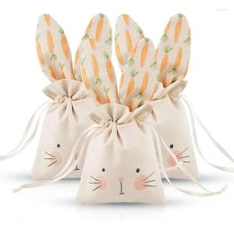 Gift Wrap 6Pcs Easter Day Beige Linen Burlap Bags Carrot Sweet Candy With Drawstring For Tea Party Favours