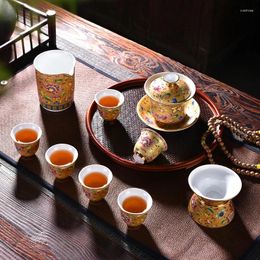 Teaware Sets Vintage Enamel Color Tea Set Ceramic High-End With Gift Box Living Room Chinese Household Gaiwan