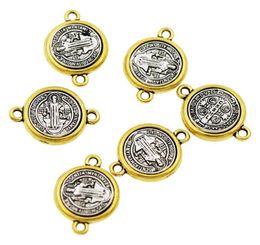St Benedict Medal Spacer End ConnectorS 20.65x14.8mm Antique Silver And Gold Religious Jewellery Findings Components L16984325875