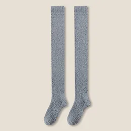 Women Socks Winter Home Warm Sleep Floor Stockings For Solid Color Velvet Thickened Coral Knee Pads Plush Calcetines Mujer