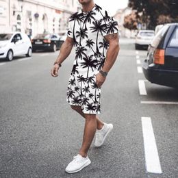 Men's T Shirts Summer Beach Men Set Short Sleeve Shirt Shorts 2 Piece Suit Coconut Tree Print Hawaiian Casual Clothing Vacation Outfits