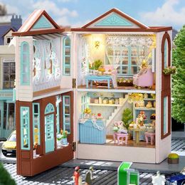 Architecture/DIY House DIY Wooden Doll Houses Mini Assembly Handmade Small House Creative Scene Decoration DollHouse For Toys Birthday Gifts