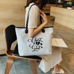 Shopping Bags Child Of God Letters Gift For Women Wife Mom Tote Work Bag Funny Printed Religion Canvas Beach Handbag