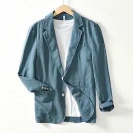 Plus Sizes M4XL Mens Casual Business Linen Cotton Suit Jacket Loose Fit Fashionable Solid Color Singlelayer Blazer 240430