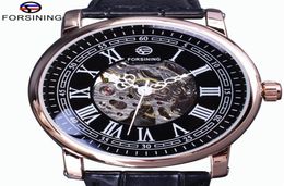 Forsining Retro Series Roman Skeleton Display Black Dial Mechanical Clock Rose Golden Case Mens Automatic Watch Top Brand Luxury293109592