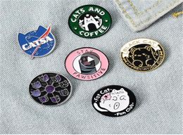 Cats Club Enamel Pin Cat Planet Moon Cafe Paw Badge Custom Kitten Brooches Lapel pin Jeans shirt Bag Cute Animal Jewelry Gift7539727