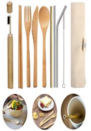 Reusable Knife Utensil Tableware Bamboo Travel Portable Spoon Fork Chopstick With Cloth Bag Eco Friendly Picnic Cutlery Set T191217027424