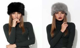 Stand Focus Women Faux Fur Pillbox Russian Cossack Beanie Hat Cap Ladies Fashion Stylish Winter Pom Pom Thick Warm Black Gray7771509