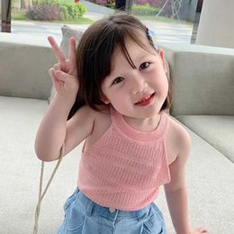 Kamizelnia letnia dziewczyna solidne dziecięce ubrania cukierki kolor kolor kamizelki zestaw bez rękawów ubranie dla niemowląt 9m-6yl240502