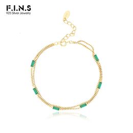 F.I.N.S 925 Sterling Silver Double Layer Green Pink Purple Zircon Box Chain Bracelet Stackable Hand Fine Jewellery Prevent Allergy 240515