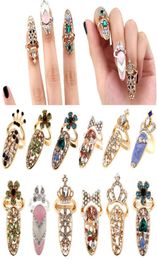 Bowknot Nail Ring Charm Crown Flower Crystal Finger Nail Rings For Women Lady Rhinestone Fingernail Protective Fashion Jewelry2149236