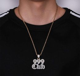hip hop 999 club diamonds pendant necklaces for men luxury number letters pendants real gold plated copper zircons cuban chain nec7289666