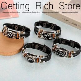 Strand Retro A-Z 26 Letters Bracelet Punk Styles Adjustable Multilayer Braided Leather Initials Beaded For Men Friendship Gift