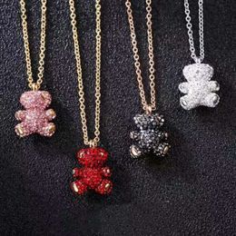 Desginer swarovski necklace jewelry Shi Jiaman Diamond Teddy Bear Necklace for Female Instagram Cute and Trendy 3d Pink Little Bear Full Diamond Collar Chain As a Gif