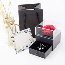 Gift Wrap Practical Convenient Stylish Multifunctional Preserved Rose Flower Design Ring Necklace Display Holder Jewelry Storage Box