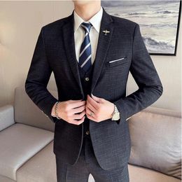 Men's Suits 2024 Boutique (Blazer Vest Pants) Fashion Work Business Wedding Casual Trend Art Style Elegant Gentleman's Suit