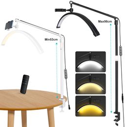 HDNSH Manicure Table Lamp 22 Inch 2800 Lumen 3200K-5600K Dimmable LED Half Moon Light with Phone Holder for Tattoo Nail Tech Eyelash Extensions Makeup Skin Care