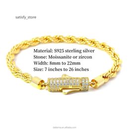 Wholesale Custom 14K Gold Plated Women S925 Silver Fashion Waterproof Jewellery 8Mm Thick Twisted Moissanite Rope Chain Bracelet