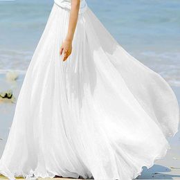 Skirts Fashion Women Chiffon Long Skirts High Waist Floor Length Ruffles White Summer Boho Maxi Skirt Saia Longa Faldas Y240513